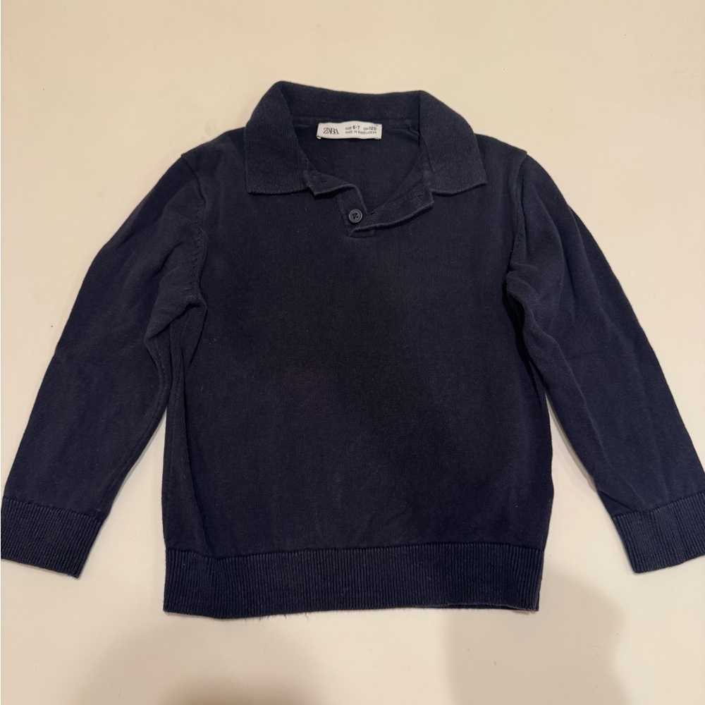 Zara Boys Navy Knit Polo Sweater size 6-7